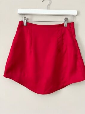 Alcott Red Curved Hem Satin Mini Skirt Size S Y2K